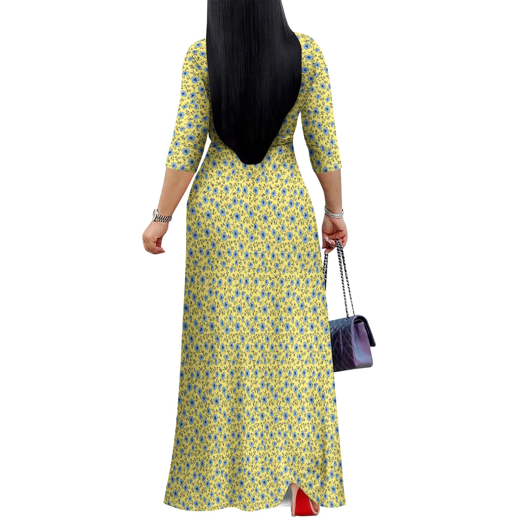 Floral Yellow Dress with Blue Flowers for Casual Days