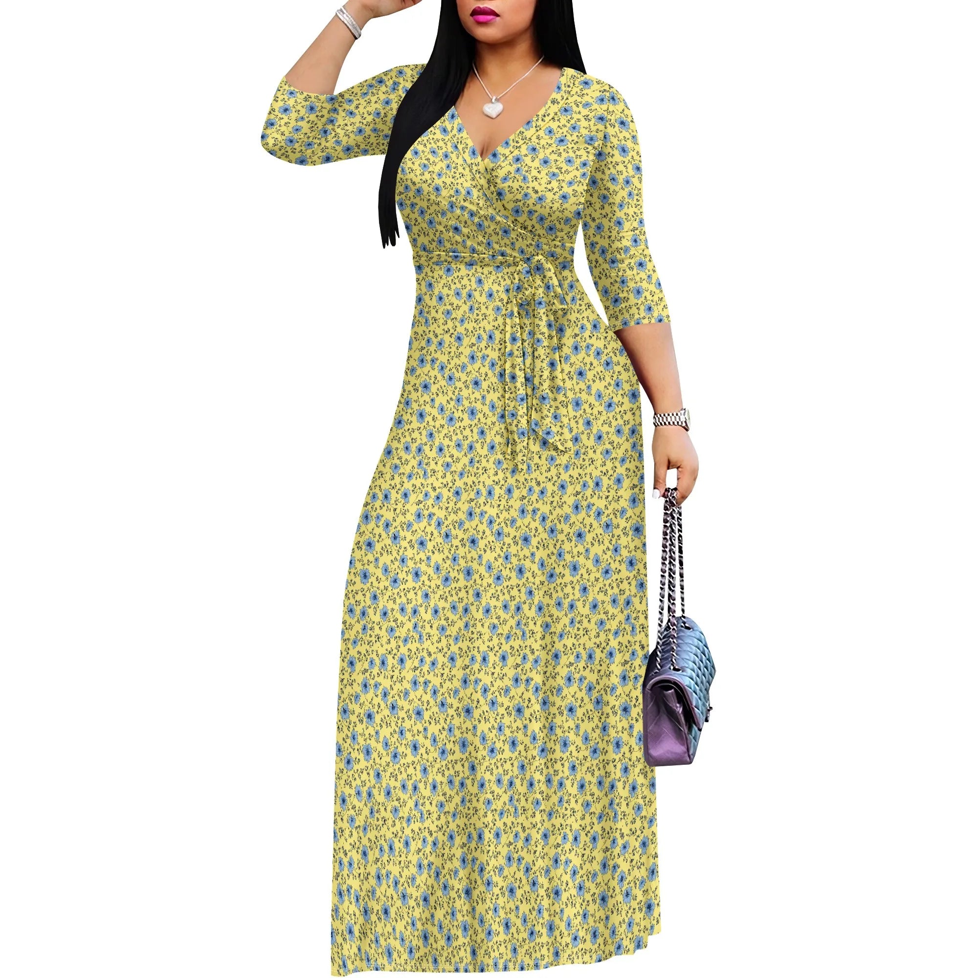 Floral Yellow Dress with Blue Flowers for Casual Days
