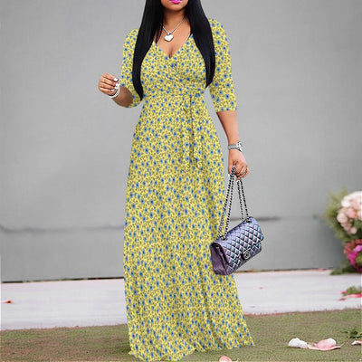 Floral Yellow Dress with Blue Flowers for Casual Days